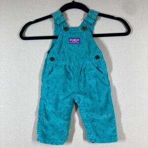 Vintage OshKosh B'Gosh Corduroy Overalls Sz 3-6 Month Teal Floral Vestback RARE‎